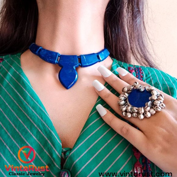 Lapis Lazuli Choker: Vintage Tribal Jewelry with Stones - Picture 2 of 9